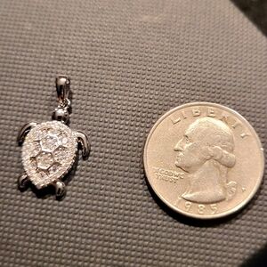 925 Sterling Silver stamped rhodium plated Sea Turtle pendant